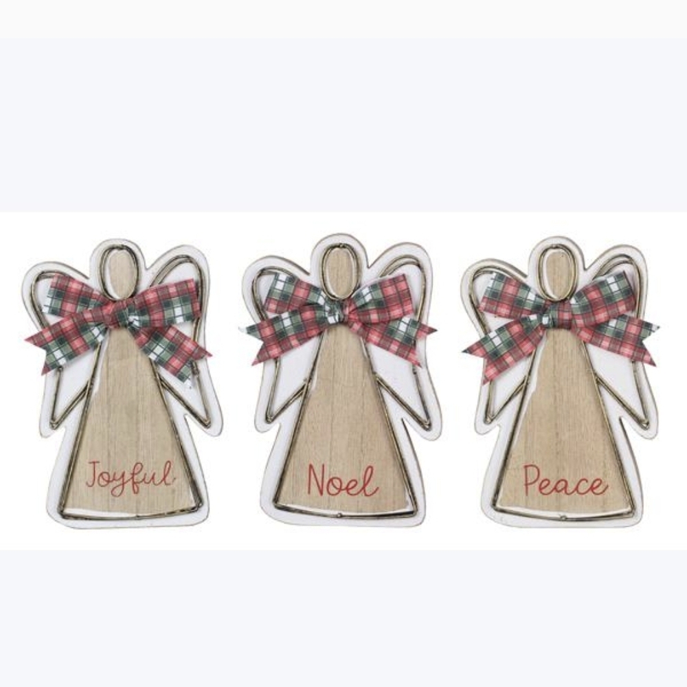 Plaid Bow Angel Ornaments - Set of 3